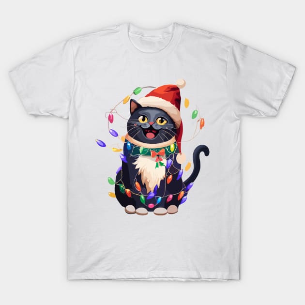 Christmas Lights Cat Merry Catmas T-Shirt by VisionDesigner